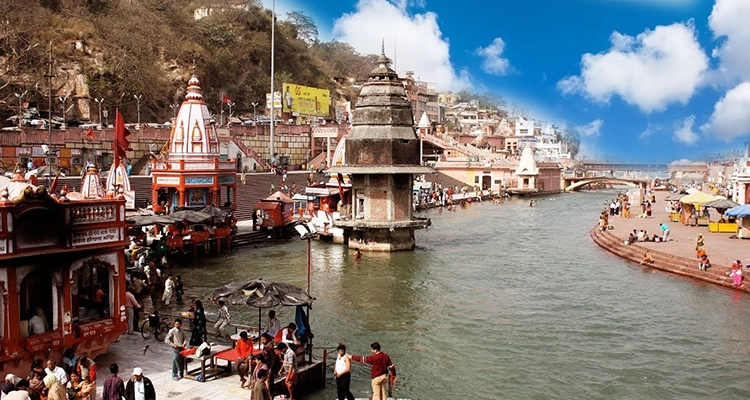 Peaceful view of the sacred Ganga River flowing through the spiritual city of Haridwar