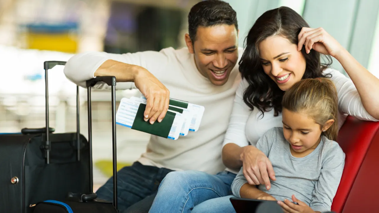 Children eagerly checking in at the airport, full of excitement for their upcoming journey 
